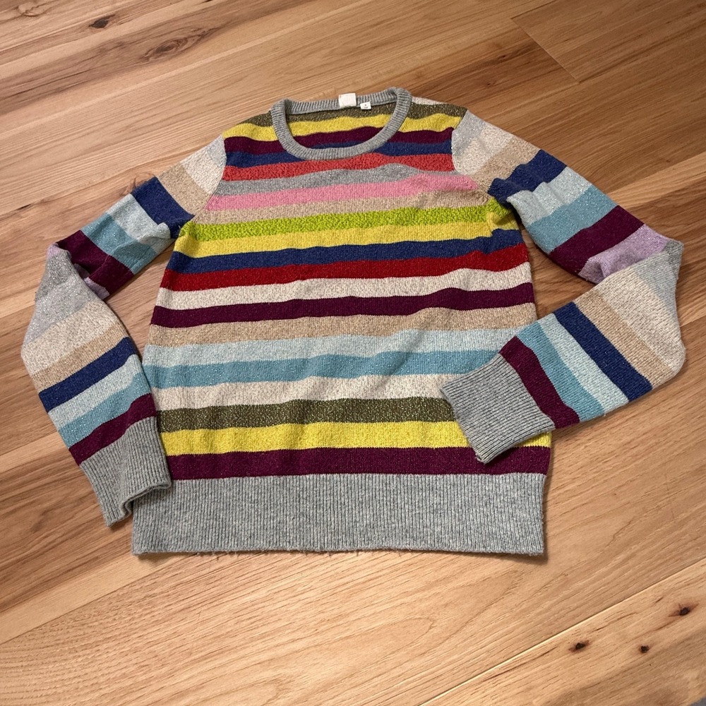 Gap Metallic Striped Sweater Women Size M Multicolor Wool Blend Preppy Crew Neck